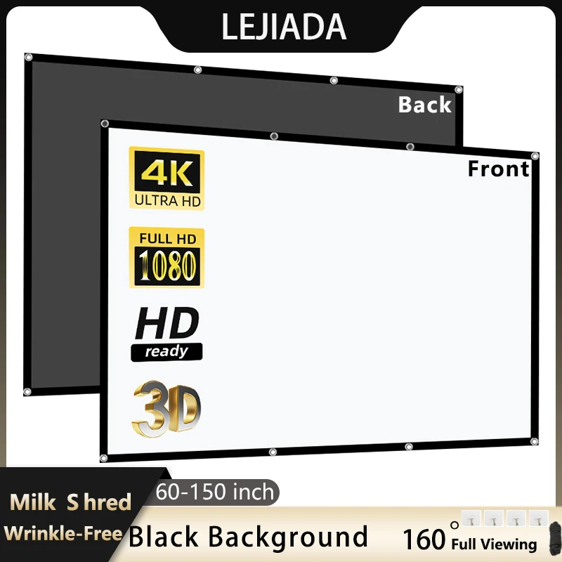 Obrazovka projektora LeJiada 60-150inch biele mlieko brzdenie Čierne pozadie vrások bez vrásky