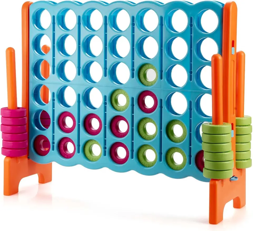 Obrovská hra 4-v rade, 3,5 stôp vysoká Jumbo 4-to-score Family Fun Game s posúvačmi rýchleho uvoľňovania a 42 veľkých prsteňov, nadrozmerné Con