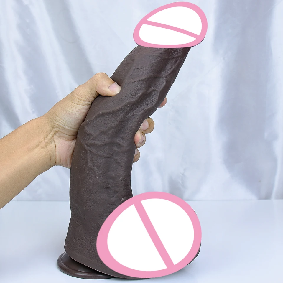 Obrovské realistické hrubé dildo Dildo Dark Coffee Cock Double Silikone Penis Gay masturbácia sacie šálka Soft Dick Žen