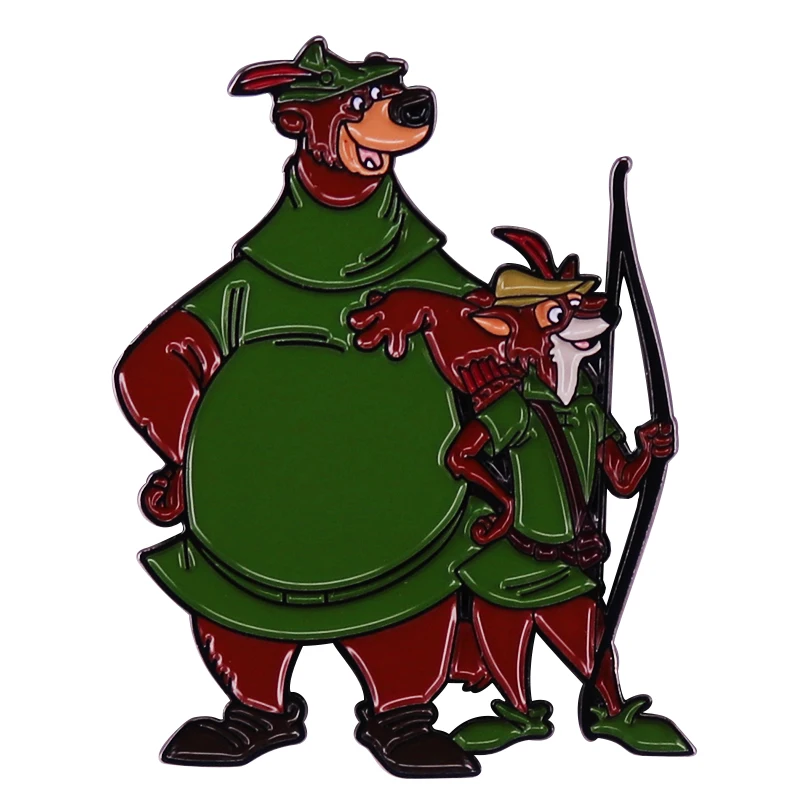 Obrovský bojovník Little John a Robbin Hood Smalt Pin Classic Cartoon Fox Bear Badge Batoh Decorácie šperky