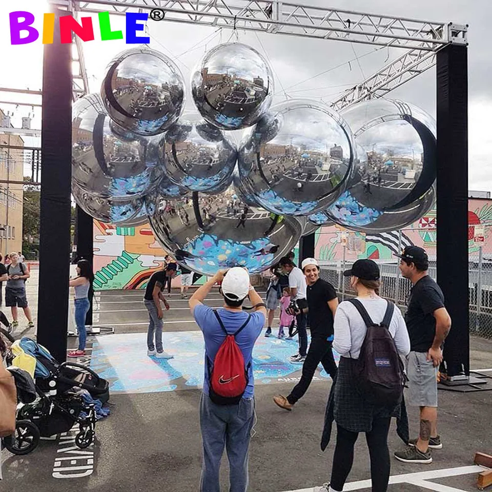 Obrovský dvojvrstvový PVC Závesný nafukovací disco zrkadlo Ball Strieborné zrkadlo Reflexný guľový balón pre dekoráciu udalostí