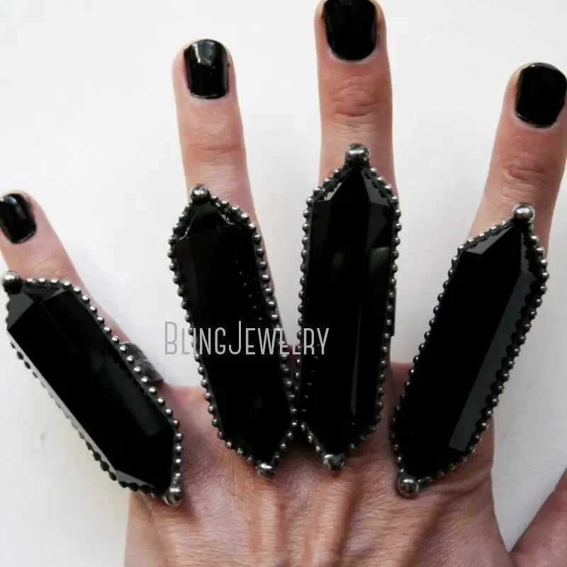 Obsidian Crystal Party Fidget Wory Ring Men Ženy Čierny kameň Vyhlásenie čarodejnice Wicca Gothic Halloween boho šperky bisuteria