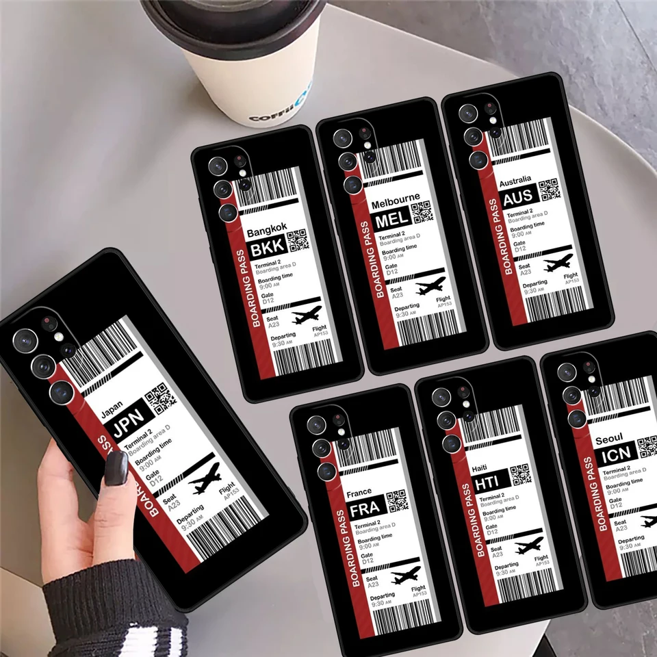 Obálka na palubu letového letového lístka Ticket Puzdro pre Samsung Galaxy S24 Ultra 23 S22 Plus S21 S20 S9 S10 POZNÁMKA 10 PRO 20