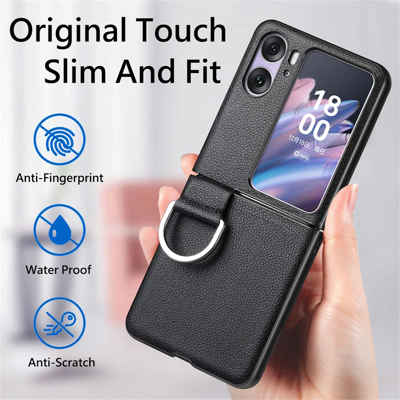 Obálka prsteňa na kickstand shell pre Oppo Nájdenie N2 Flip Touch Slim and Fit Pu Leather Skladacie puzdro telefónu