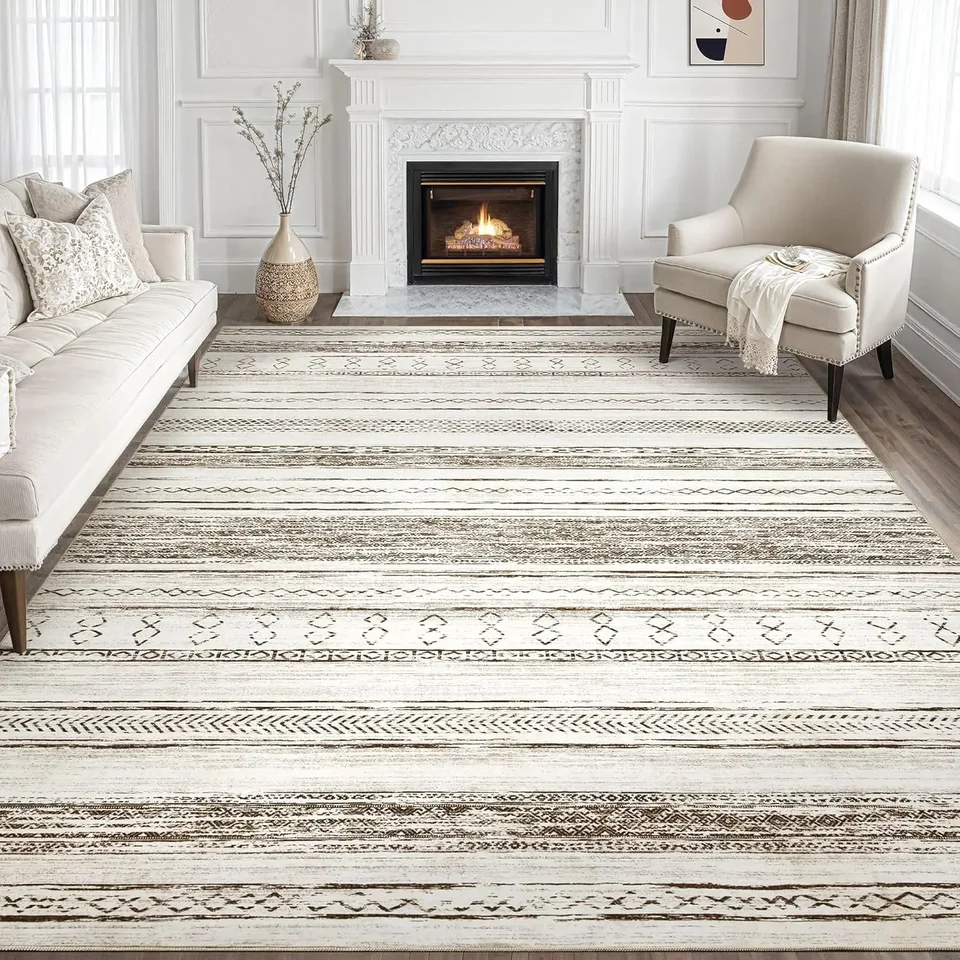 Obývacia izba koberca koberce - 9x12 umývateľný veľký mäkký neutrálny boho marocký český statok