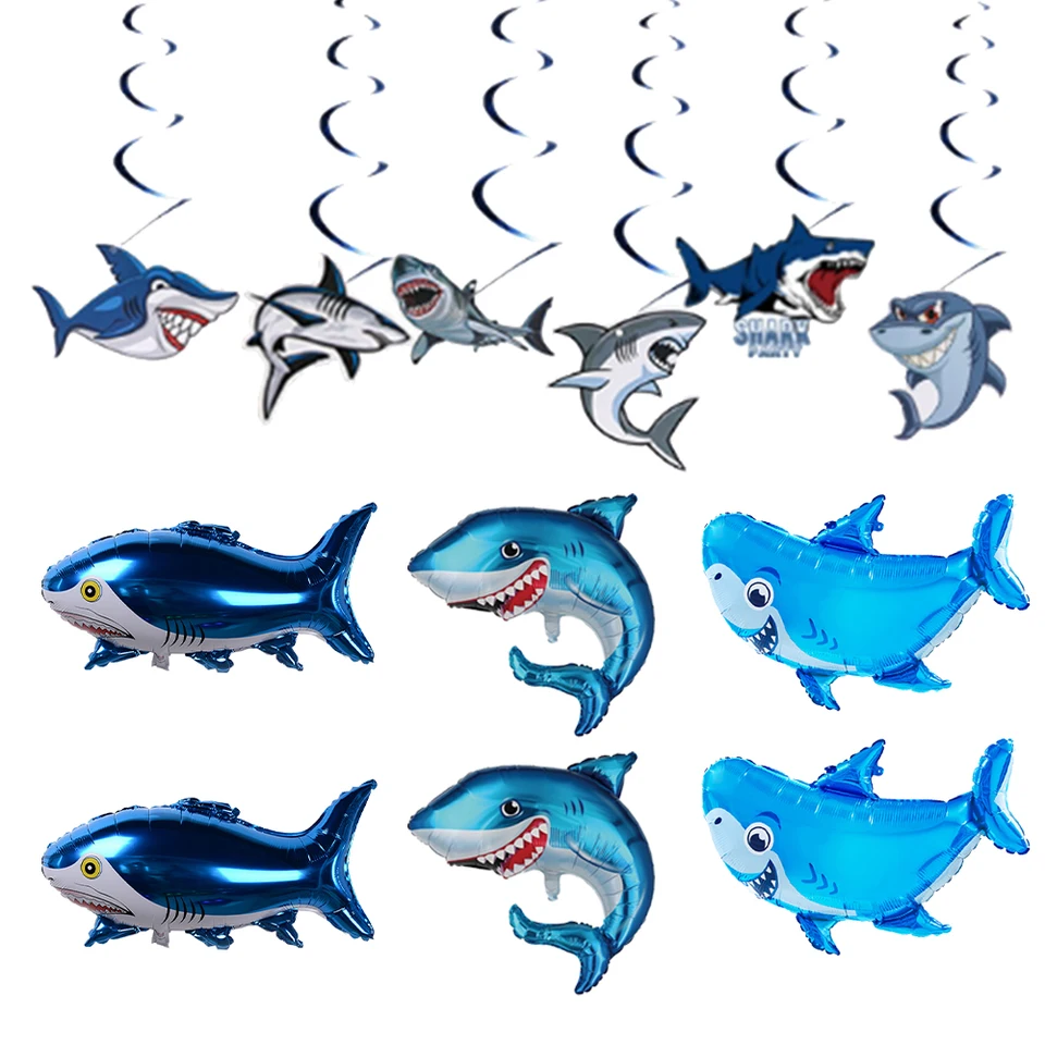 Ocean Animals Shark Party Balón Banner Závesné vírenia dekor žralok Foilballoon žralok narodeninové oslavy dekorácie závesné vírenia