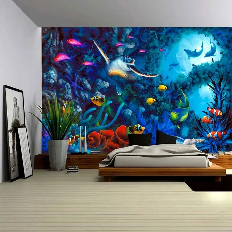 Ocean Art Gobestry Dream Sea World Zvieratá Závesné spálne dekorácie stena zavesenie tapisérie záclony pozadie