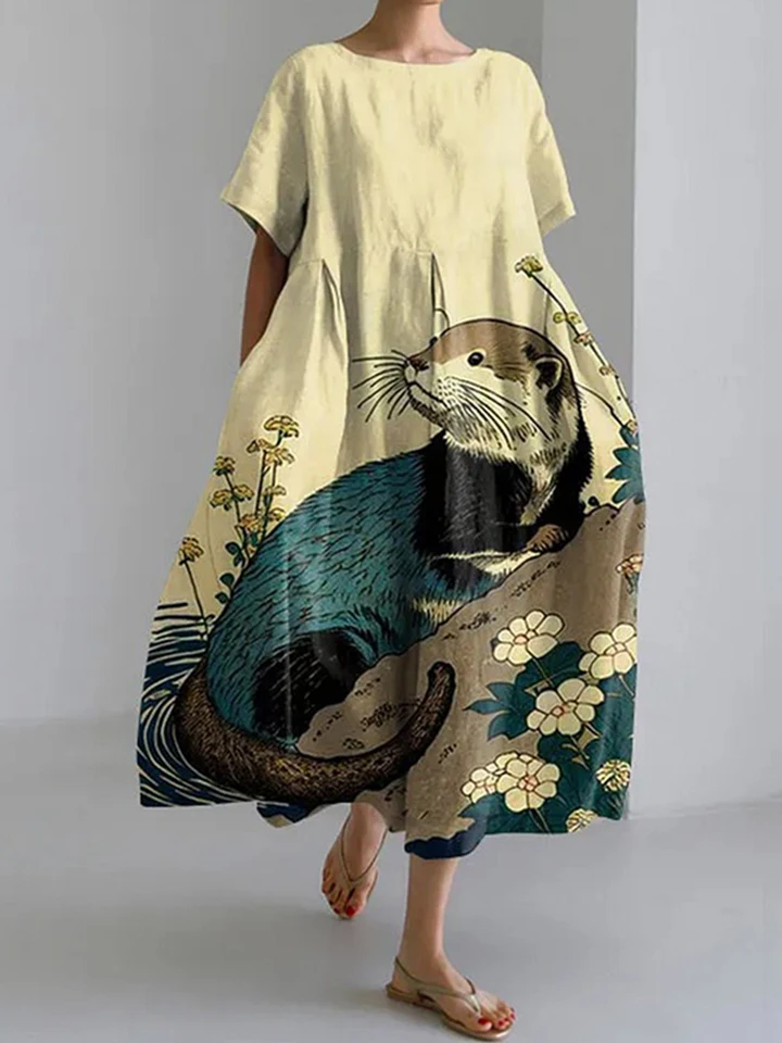 Ocean Octopus Print Round Crck Dress Summer Dámske šaty s krátkym rukávom