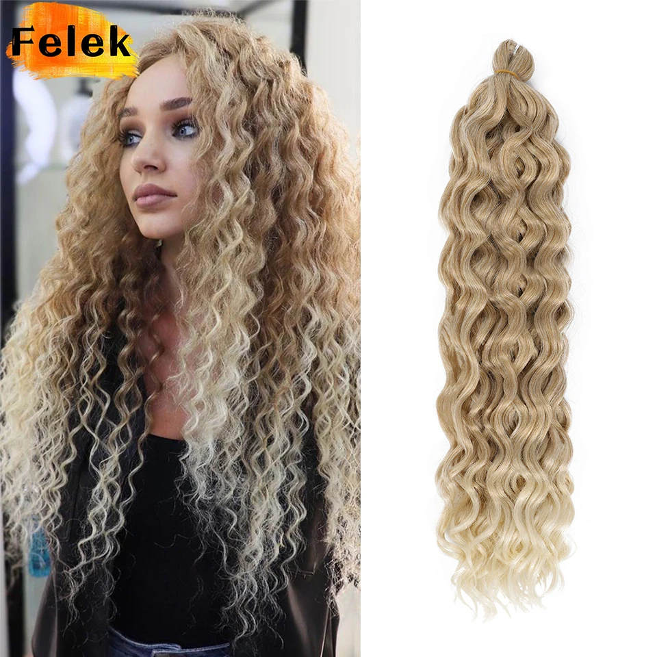 Ocean Wave Braiding Extensions Grochet Braids Syntetické vlasy Havaj Afro Curl Ombre Curly Blonde Water Wail Braid pre ženy