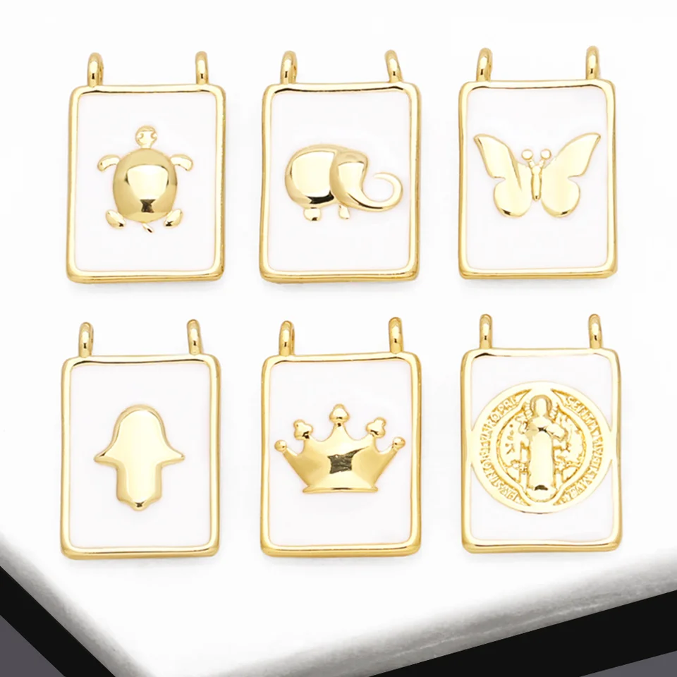 Ocesrio White Smalt Turtle prívesok pre náhrdelník Zlatená zlatá motýľa koruna Virgin Mary Jewelry Component Component PDTB334