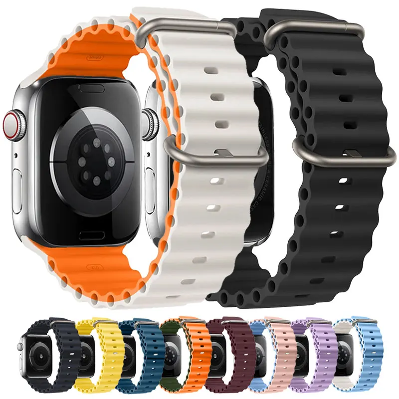 Oceánske popruhy pre Apple Watch Band Ultra 2 49 mm Iwatch Series 10 9 8 7 6 SE 46 mm 42 mm 44 mm 45 mm 40 mm 40 mm Silikónový náramok náramku