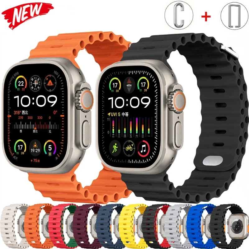 Oceánsky popruh pre Apple Watch Ultra 2 pás 49 mm 10 9 8 7 46 mm 45 mm 41 mm Silikónový náramok IWATCH 6 5 4 SE 44 mm 40 mm 42 mm