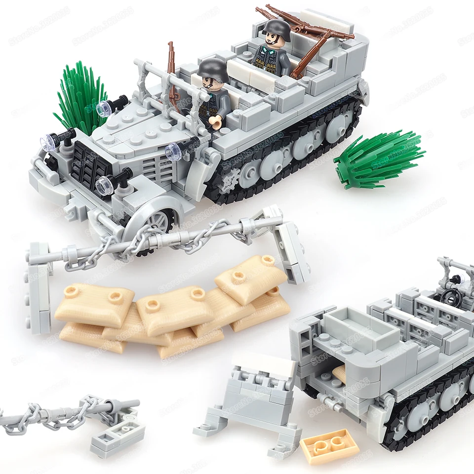Oceľ Nemecko sd.kfz.7 Polovica obrnených obrnených vozidiel Zhromaždenie vojenských figúry druhej svetovej vojny Model Model detského chlapca hračky
