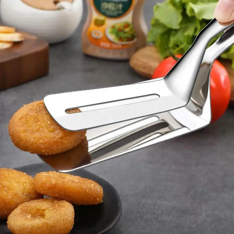 Oceľové vyprážanie lopaty s potravinami Tongs Pizza Pizza palacinky Grilovanie Tong lopata