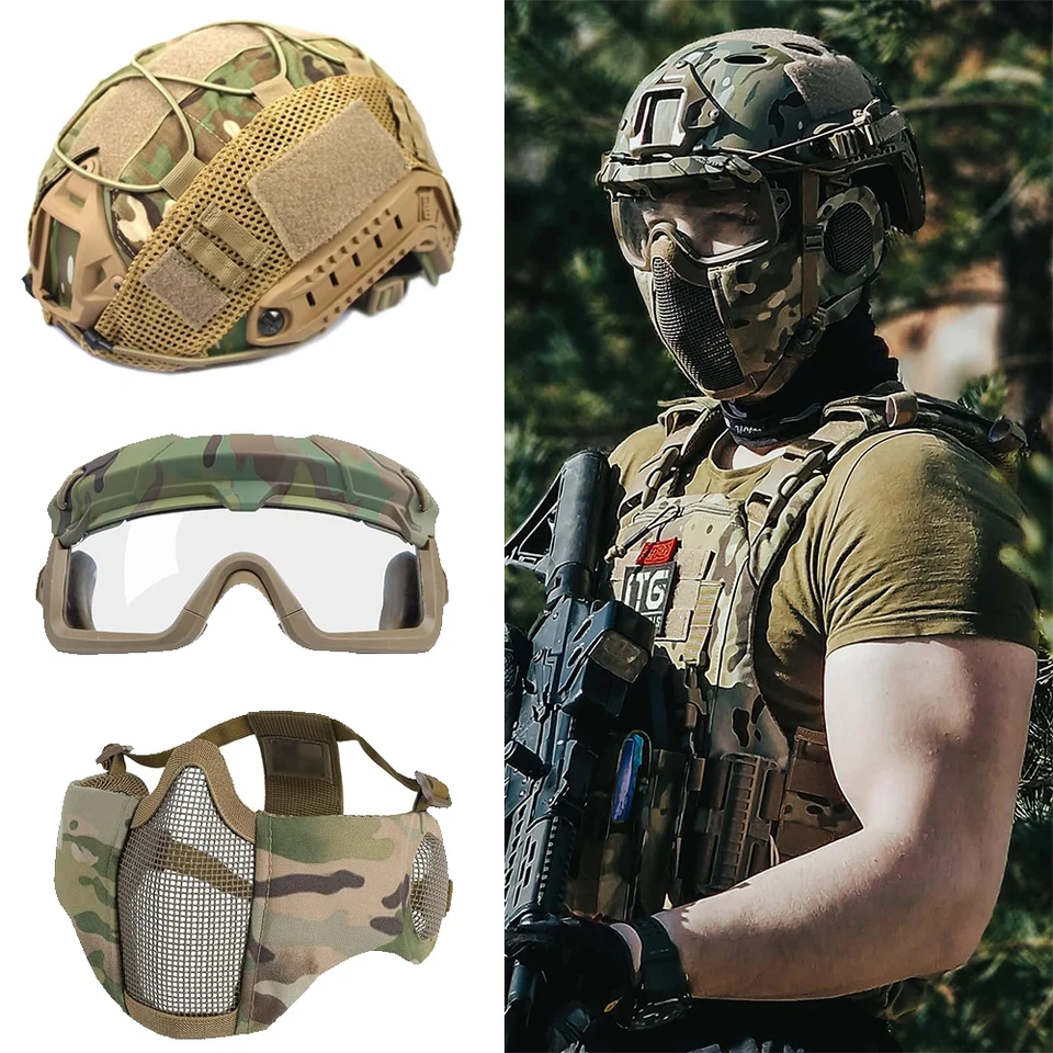 Ochranná taktická prilba s úplnou tvárou Airsoft rýchla prilba s skladacou ochrannou maskou a okuliarmi pre paintball natáčanie wagrgame