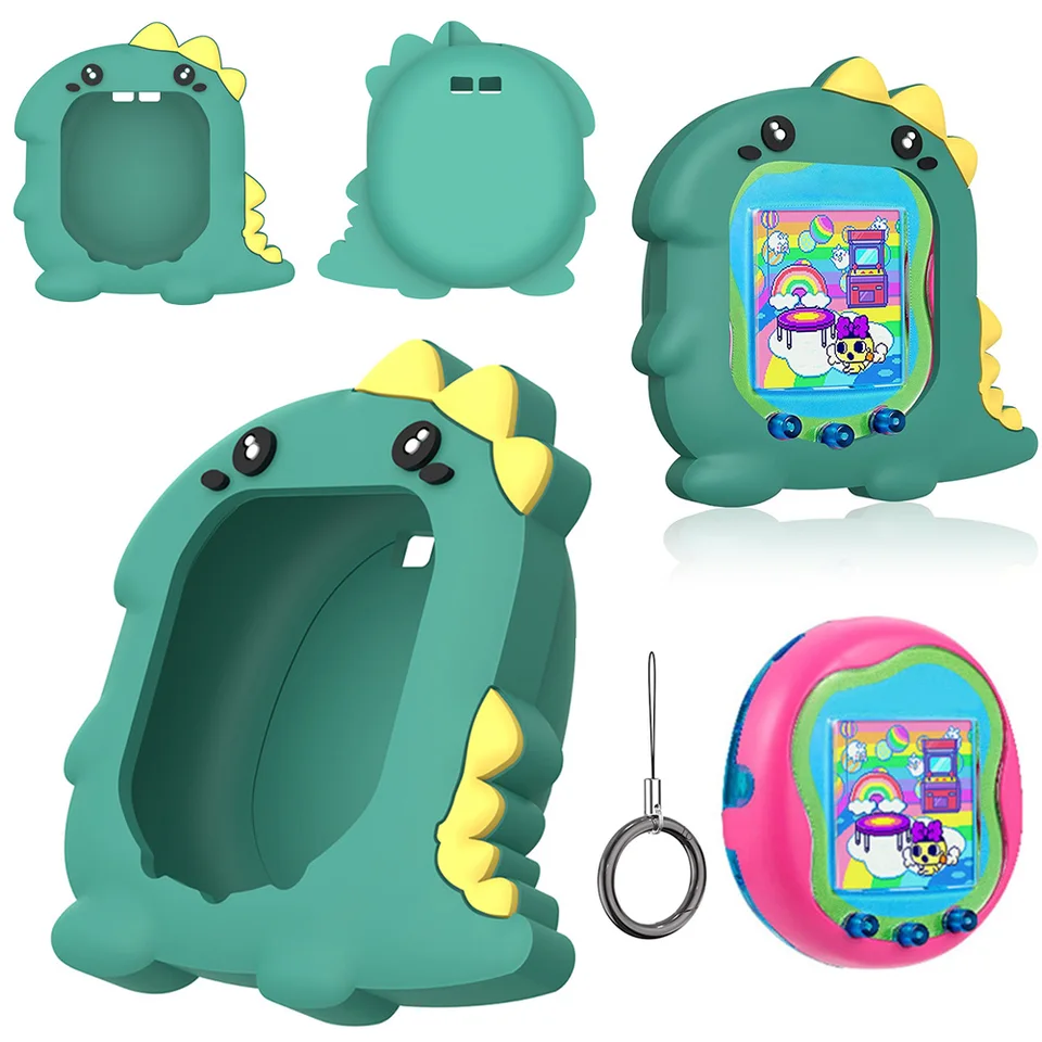 Ochranné puzdro roztomilý 3D dinosaurus Silikónový puzdro proti škrabaniu ochranný kryt s prstom na šnúrke pre Tamagotchi uni 2023