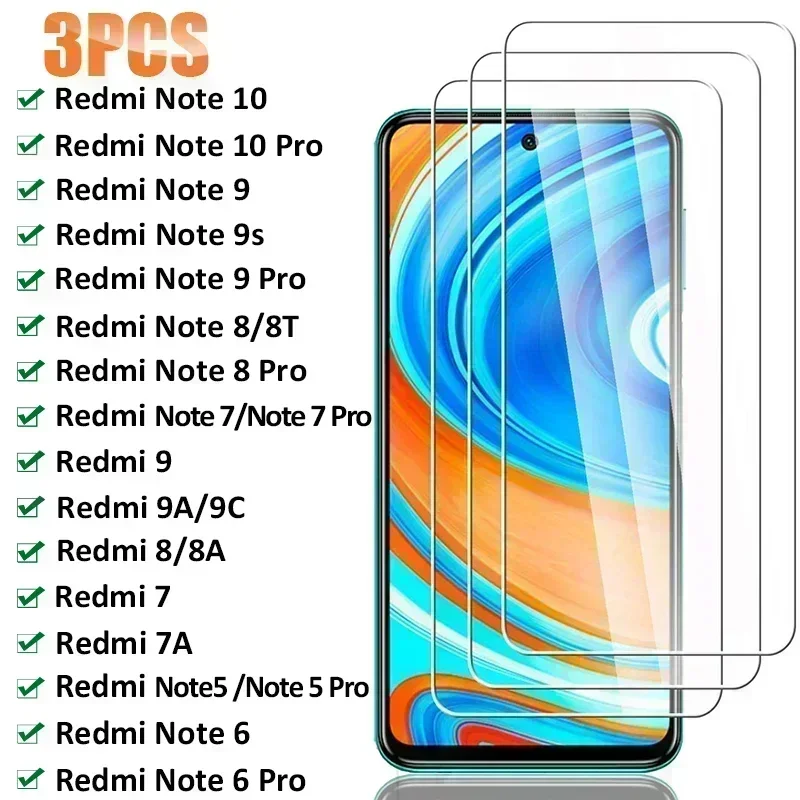 Ochranné sklo 3ks pre Xiaomi Redmi Poznámka 10 9 8 7 Pro Poznámka 9S 8T 5 6 Pro Protect Screen Screen pre Redmi 9 9a 9c 8a 7a 8 7 sklo sklo
