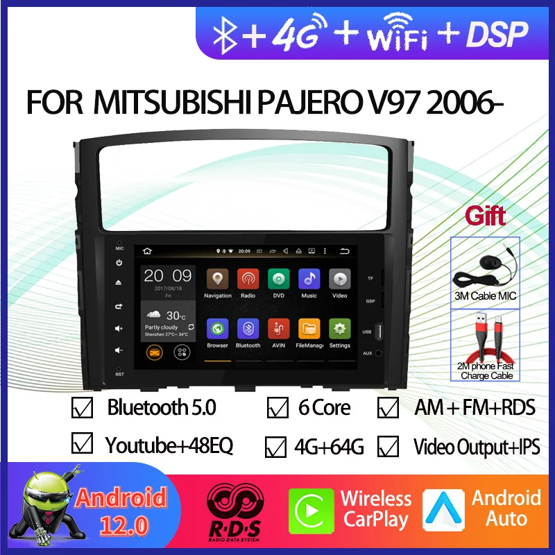 Octa Core Android 12 CAR GPS Navigation Multimedia DVD Player pre Mitsubishi Pajero V97 2006-2015/Montero Auto Radio Stereo