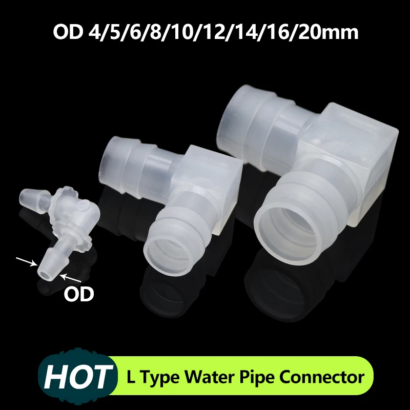 OD 4 ~ 20 mm L-type vlákno 90 stupňov lakťového ohybu Kĺbový konektor kĺbový hadicový trubicový adaptér