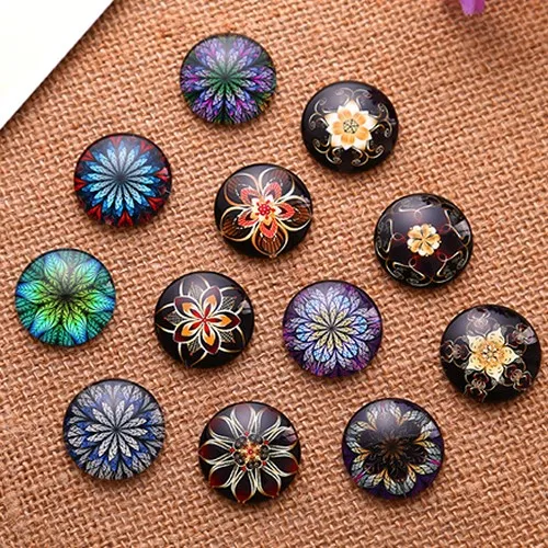 Od 8 mm do 30 mm náhodne zmiešané okrúhle kvety Cabochons Pattern Glass Flatback Photo Base DIY výroba doplnkov spárované