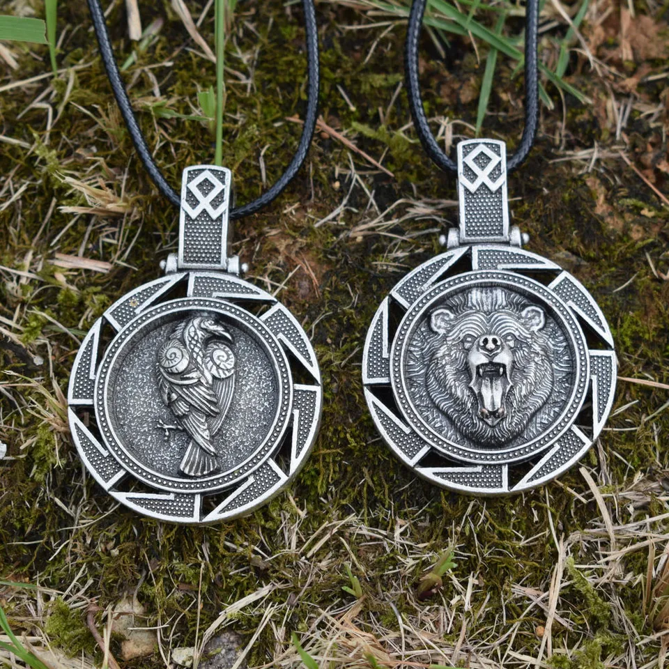 Odin medveď vlk Raven talisman amulet Viking náhrdelník Wicca Bird Jewelry Knot Runnes bez krku bez krku Wiccan Pagan Men Dámske príslušenstvo