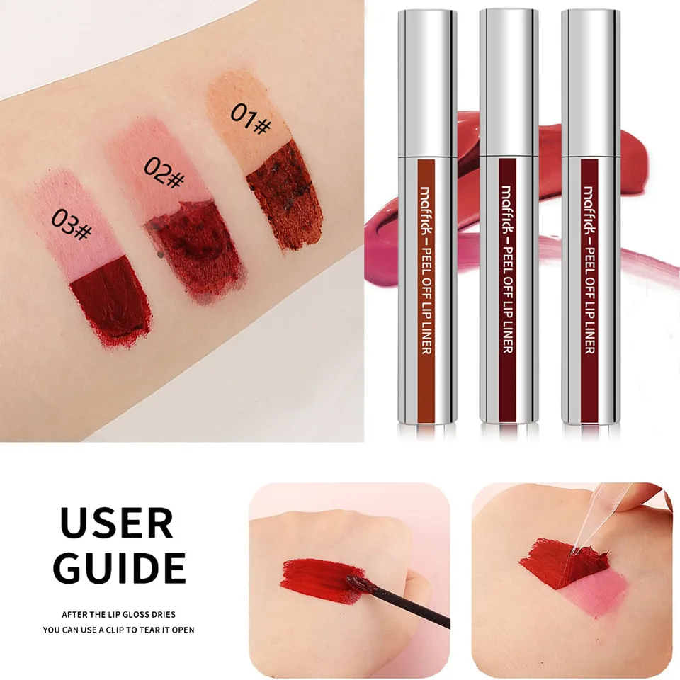 Odlupovacie pery pery pero 3 farby, dočasné tetovanie na pery, nepremokavé, šmuhové, nepodstatné šálky, tetovací rúžový makeup