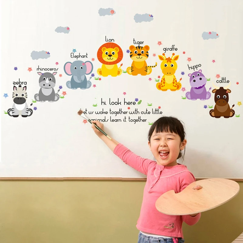 Odnímateľné 3D karikatúry na stenu zvieratá pre detskú izbu Domáce dekoratívne PVC Domáce dekorácie detská izba Vinyl Art Mural 50*70 cm
