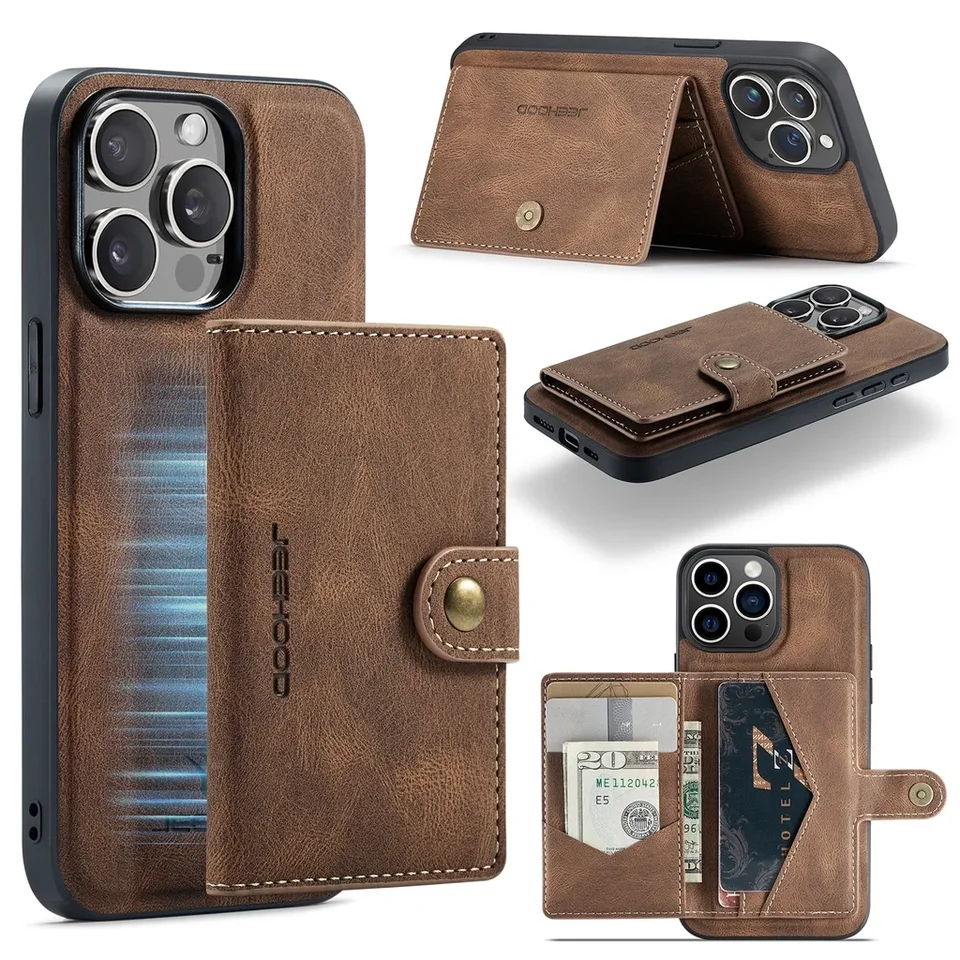 Odnímateľné puzdro na magnetickú kožu pre iPhone 15 Pro Max 16 Pro 14 13 12 11 xs Max xr 7 8 Plus SE 3 Magnet Clasp Card Cover