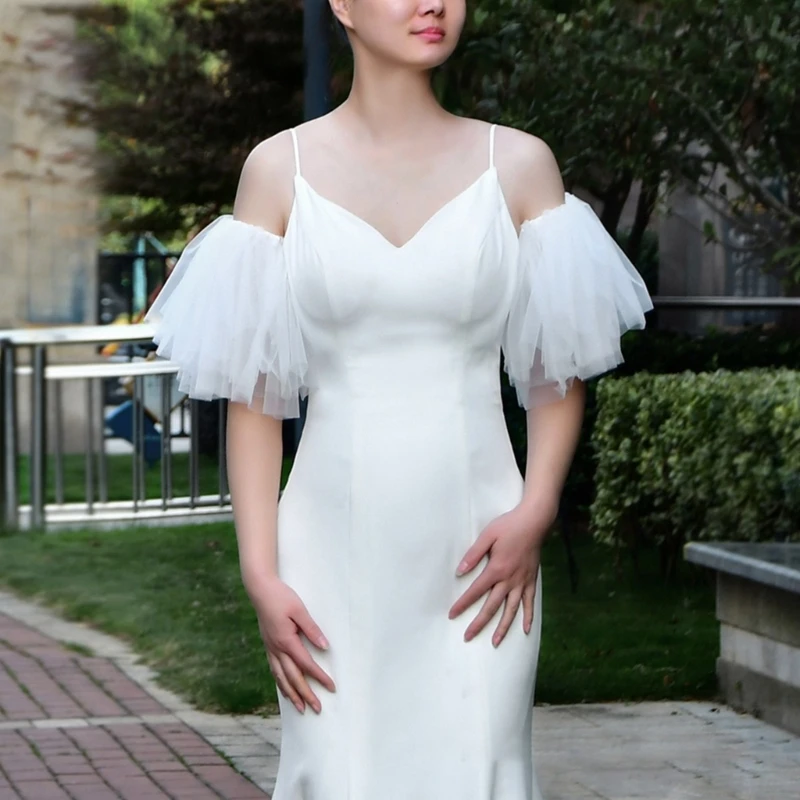 Odnímateľné svadobné oblátky Rukávy Svadba odnímateľné dlhé rukávy biele ručne vyrábané elegantné svadobné svadobné dekorácie ramena