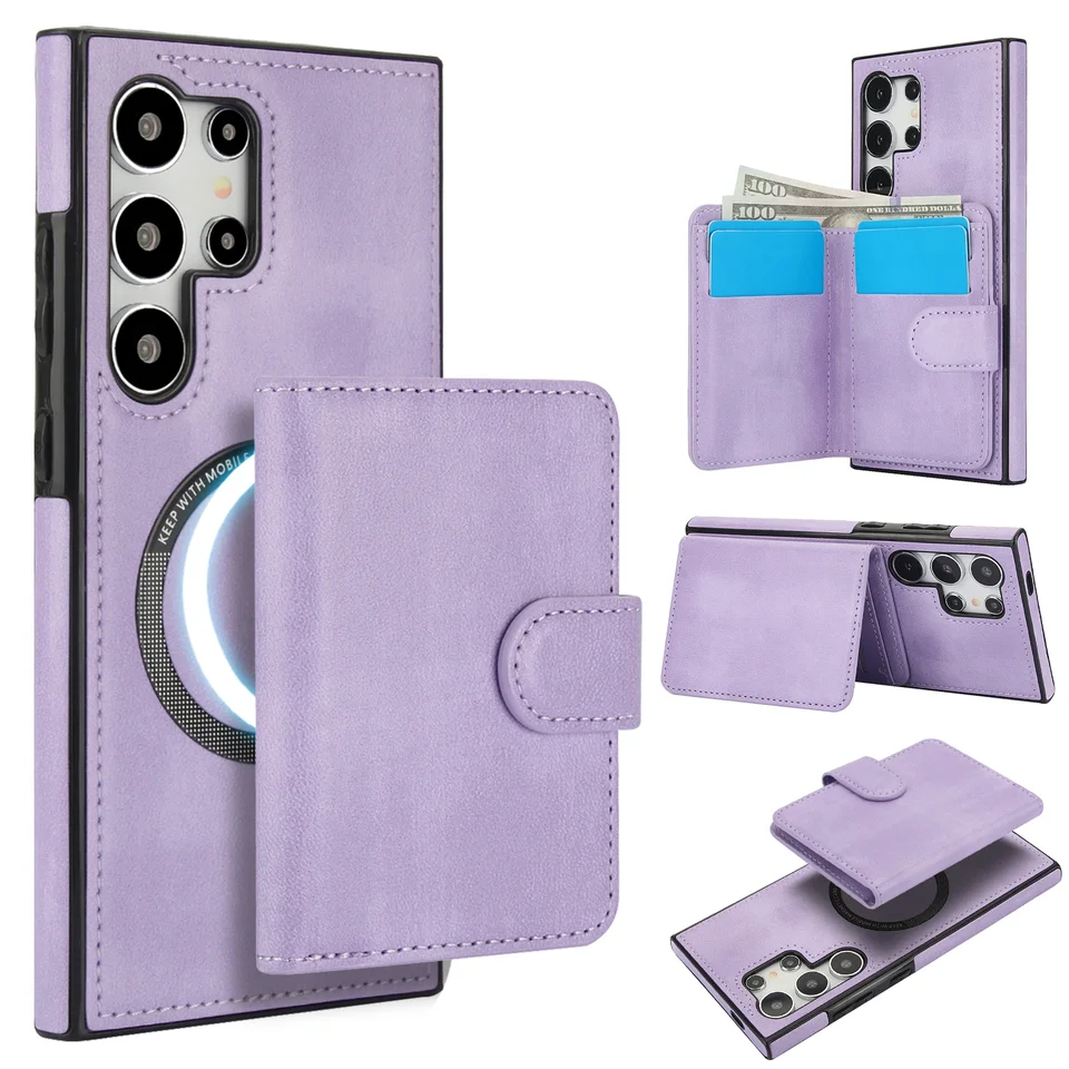 Odnímateľný držiak na kartu 2-v-1 Kickstand Wallet Magnetic Case pre Samsung Galaxy S25 S24 Plus S23 Fe S22 S21 Poznámka 20 Ultra Cover