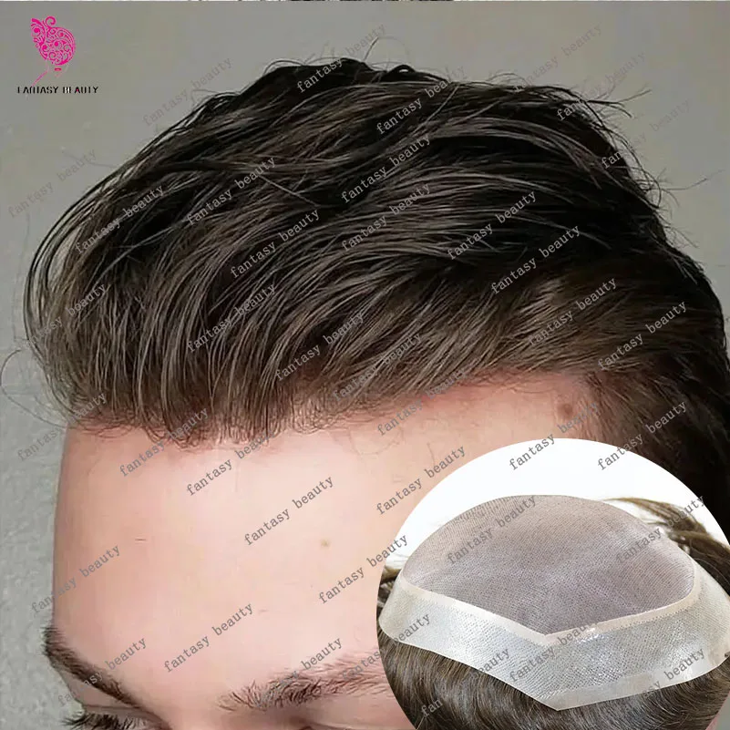 Odolné pánske pánske parochňa Toupee Tmavo hnedá blondínka ľudské vlasy