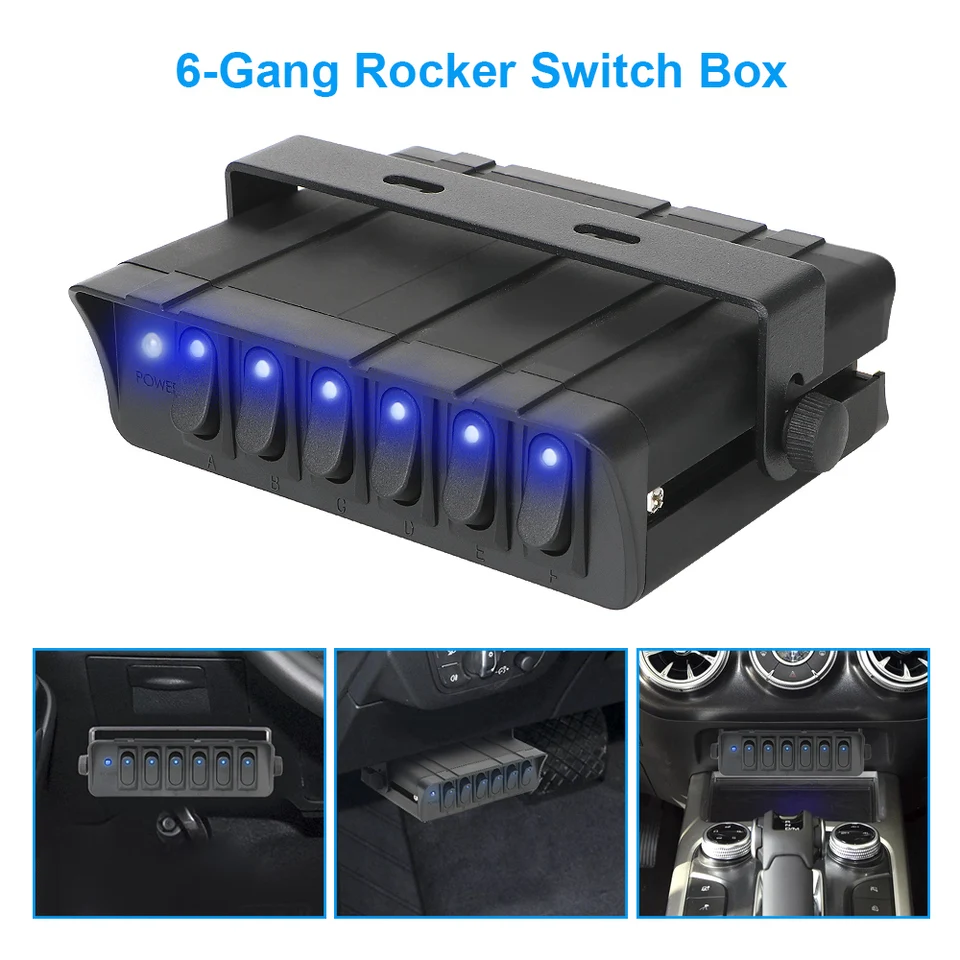 Odolný 12V spínač Rocker Hliník 6 Gang Tanggle Controller Panel s indikátorom LED svetla pre kamión Jeep Offroad RV