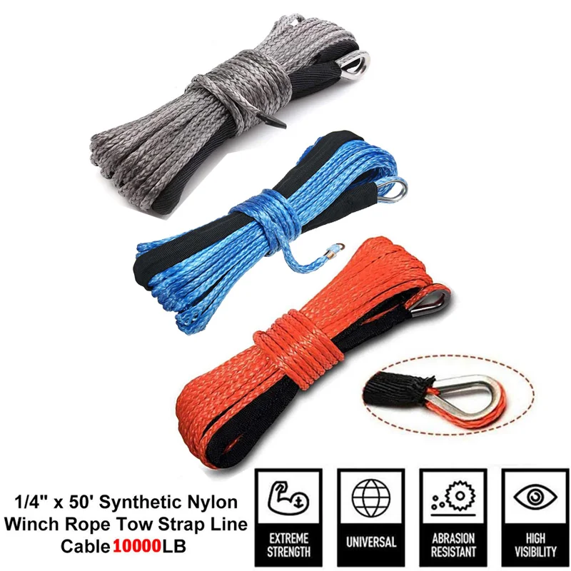 Odolný 15 m 6 mm/4,8 mm 10000 libier Syntetický kábel na obnovenie lana pre 4WD Atv