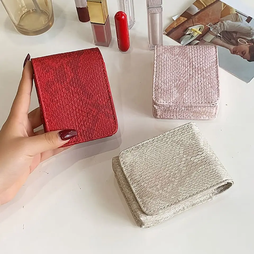 Odolný kožený rúžový vrecko s zrkadlom Mini Mini Lipstick Petouch Snap gompstick Lipstick Ochranný kryt