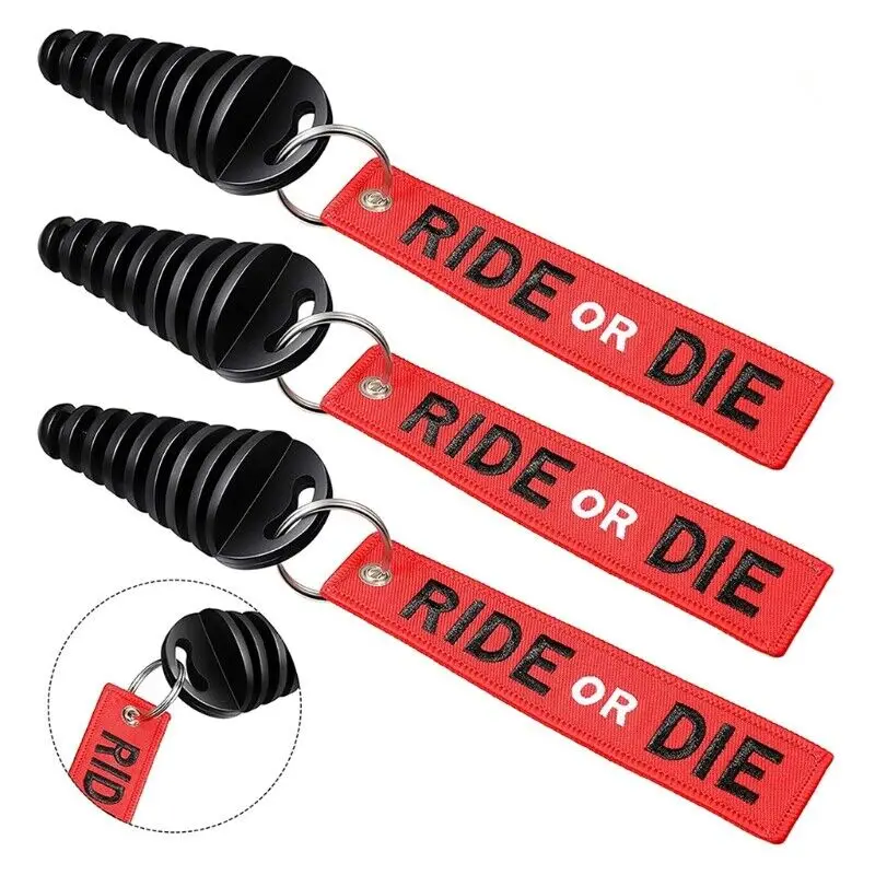 Odstráňte pred letovými kľúcmi reťazcami pre CR Čierny gumový tlmič výfukového mlčku Motocykel Motocykla Červená Streamer Keychain Tag Tag