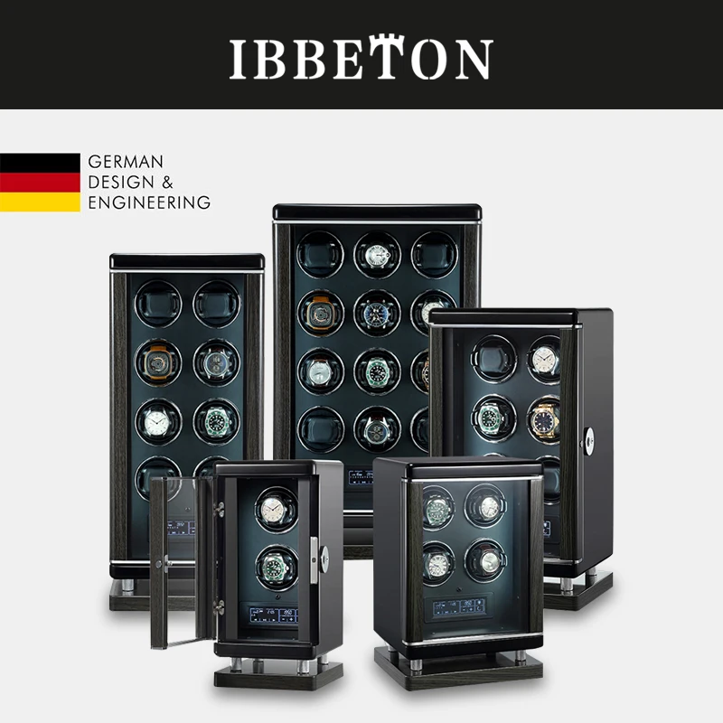 Odtlačok prsty odomknutie automatického hodiniek Winder Luxusné drevené hodinky Storage Box Touch Control a interiérové ​​podsvietené hodinky bezpečné box