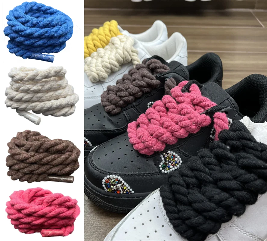 Odvážna bavlnená ľanová bielizeň Twist Trpí šnúrky drevo farebné lano šnúrky Men Ženy Trend Trend osobnosť športové príležitostné topánky Laces Dropsship