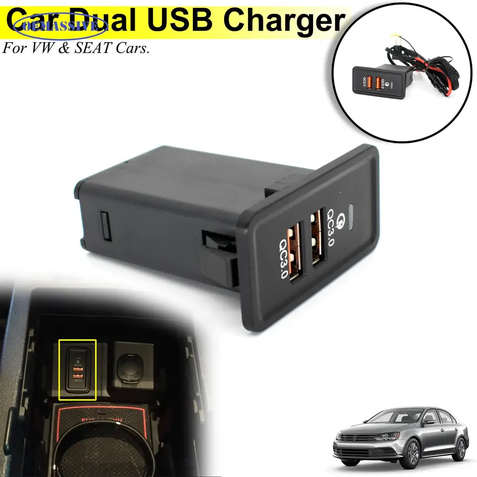 Oemassive Car Charger pre VW Golf Passat CC Beetle Transport pre sedadlo Ibiza Leon Phone Dual USB Adapter Vozidlo rýchle nabíjanie