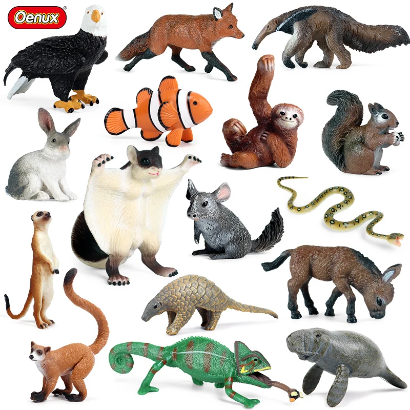 OENUX Jednodušenie roztomilé lesné voľne žijúce zvieratá Akčné figúrky sovy pangolin manatee králičie model Miniatúrny tortu Toppers pre deti darček