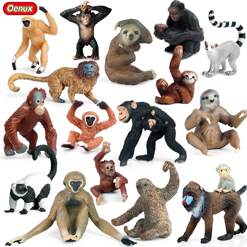 Oenux Wild Animals Brinquedo Simulácia gibbon šimpanz Orangutan zlatý snnub-non-nosed Model Model Action Figures Pvc Kid Toy