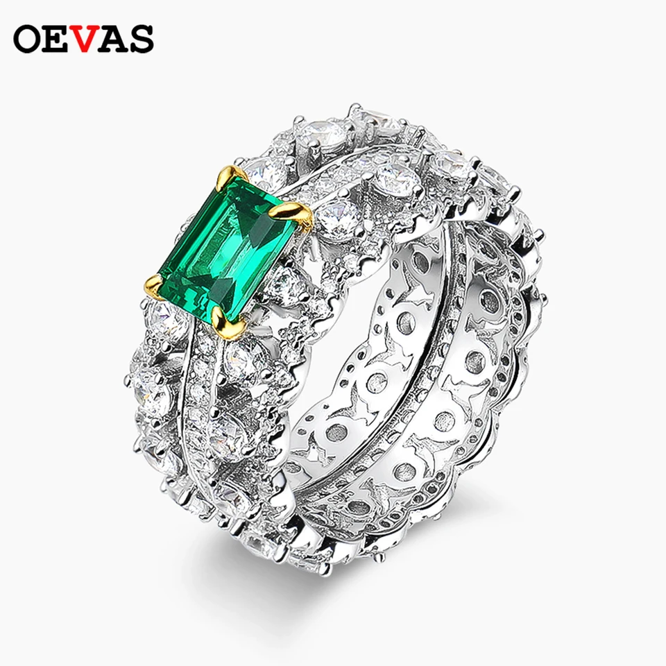 OEVAS 100% 925 Sterling Silver Šumivé plné vysoké uhlíkové diamantové smaragdové prstene prstene pre ženy