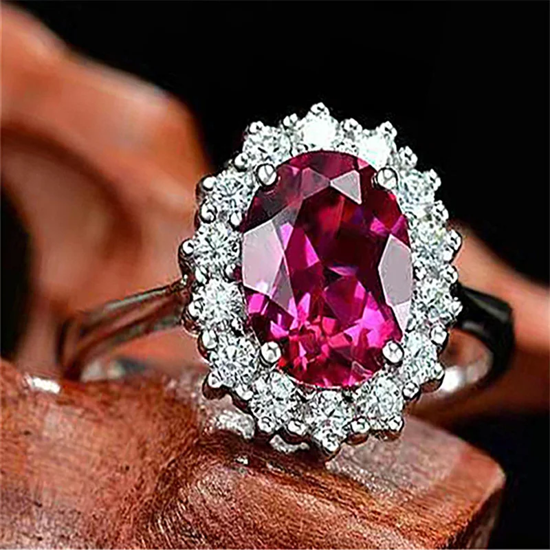 Ofertas Classic Water Drop Crystal Ring pre ženy ružová červená farebná párty burina zásnubná kubická zirkónia prstene šperky 5-11