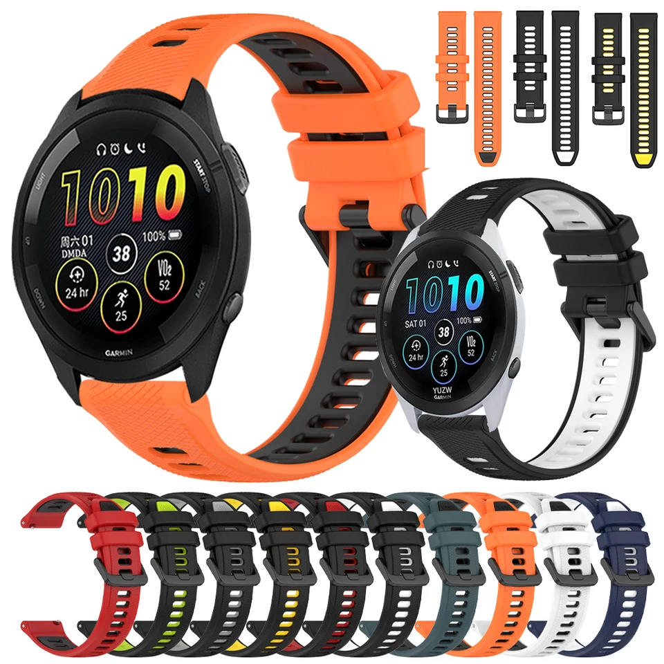 Oficiálna hodinová skupina pre Garmin Forerunner 265 Silikónový dvojfarebný remienok pre Garmin Venu 3 2 / VivoActive 5 4 3 22 mm 20 mm hodinky