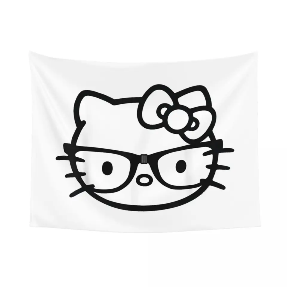 Oficiálne Hello Kitty Čierne a biele hlupáce okuliare Tapestry Bohemian Polyester Wall zavesenie miestnosti dekorácie plážový materný koberec