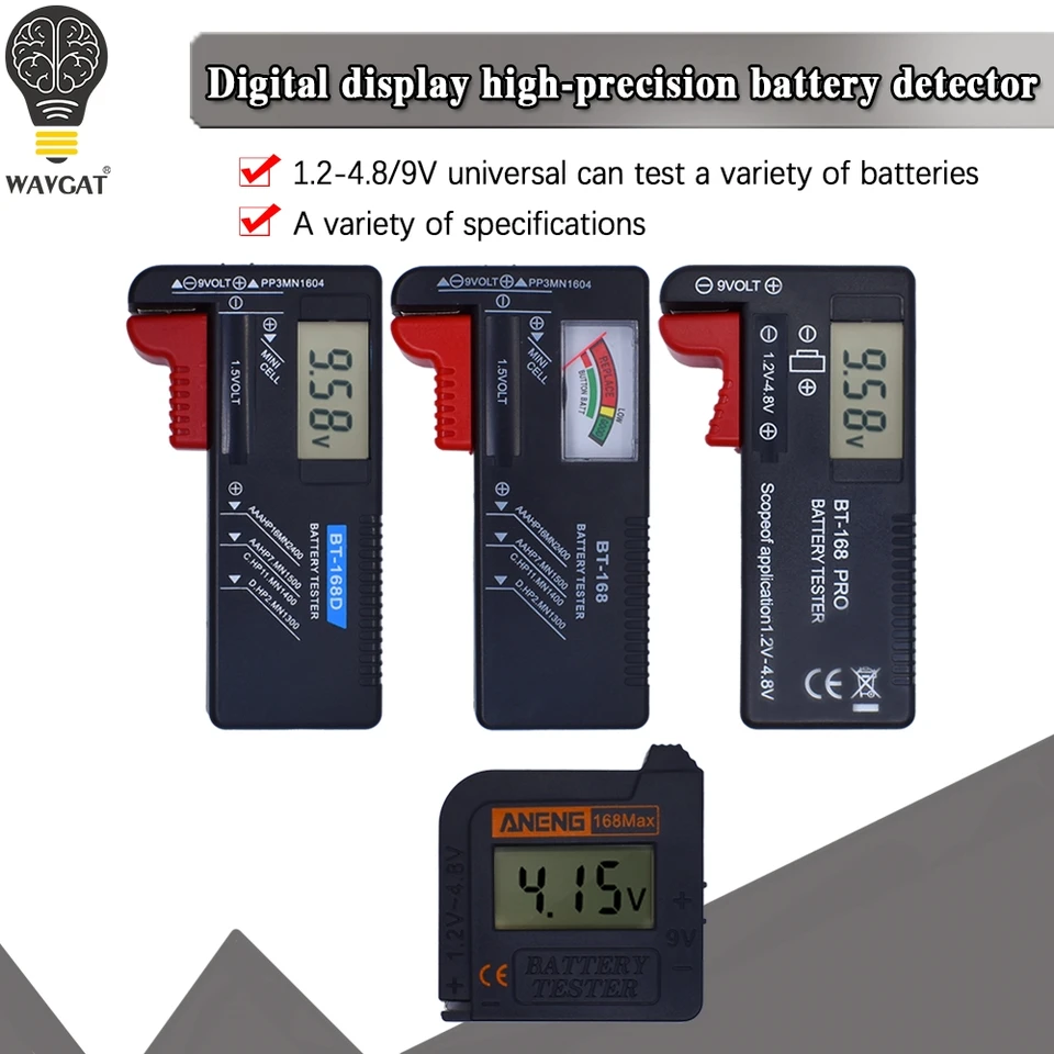 Oficiálny digitálny lítium Littium Battery Tester Tester Checkered Load Analyzer Displej Skontrolujte Univerzálny test na tlačidlo AAA AA