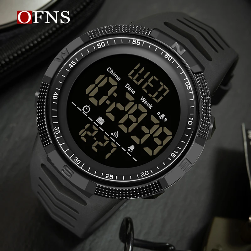 OFNS LUXURY ZNAČKA DIGITÁLNE HODINY Men 50 metrov vodotesné športové hodinky Vojenské LED LED svetlo stopky hodiny elektronické reloj hombre