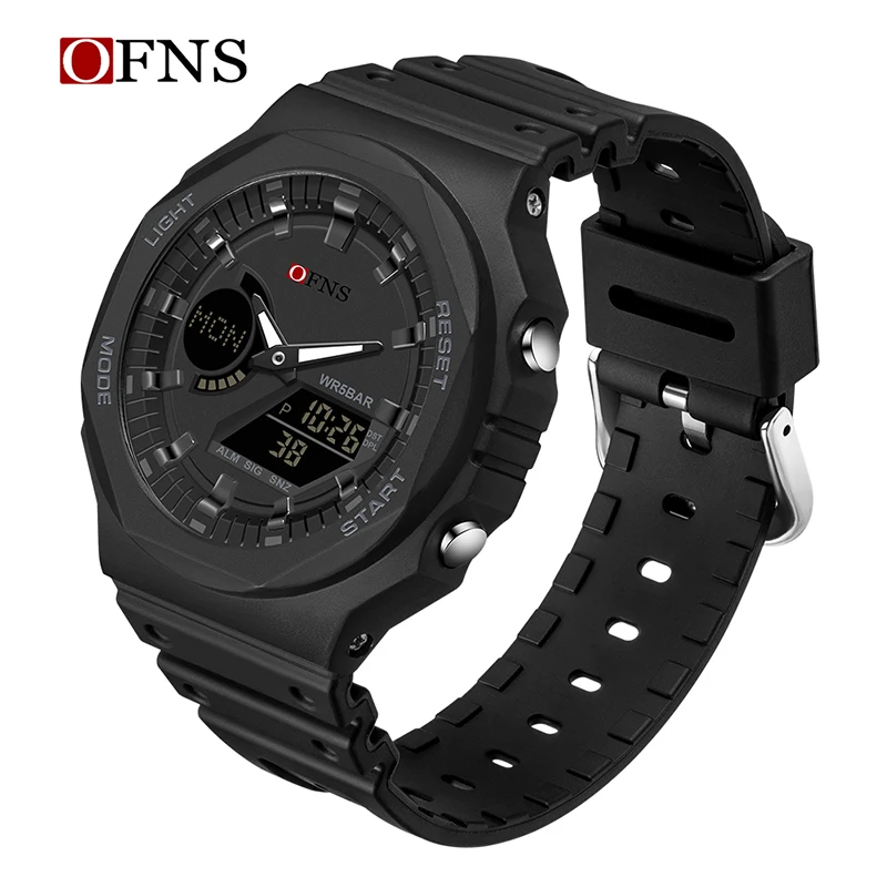 OFNS New G Style Sports Watch Chronograph Beží druhý svetelný LED displej Quartz hodinky Pánod vodotesný relogio maskulino