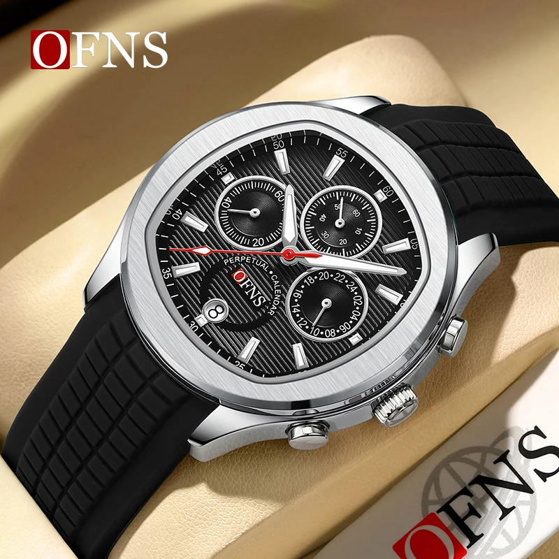 OFNS TOP Brand Luxury Pánske náramkové hodinky Svetlá kalendár 50 metrov vodotesný Quartz Watch Teenagers Vysoko kvalitné športové hodinky nové horúce horúce