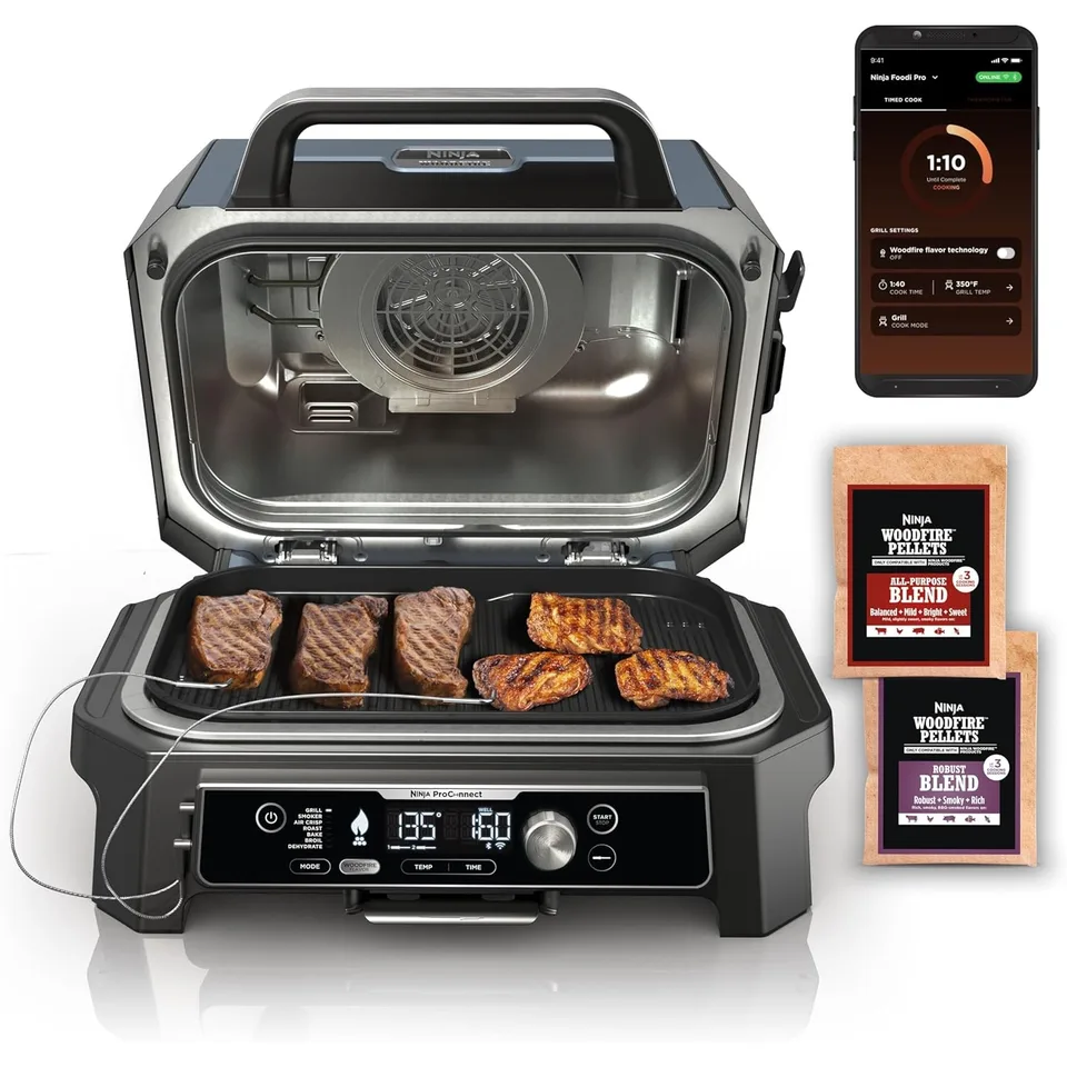 OG951 Woodfire Pro Connect Premium XL Outdoor Grill & Smoker, Bluetooth, App Enababled, 7-in-1 Master Grill, BBQ Fajčiar, Black