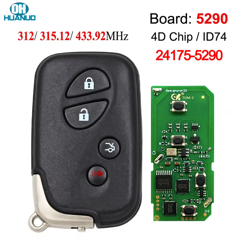 Ohhuanuo Board 241751 5290 Smart Remote Key 4 tlačidlá FSK312/315.12/433.92MHz 4D/ID74 Chip WD03 WD04 pre Lexus Crown 2010-2013